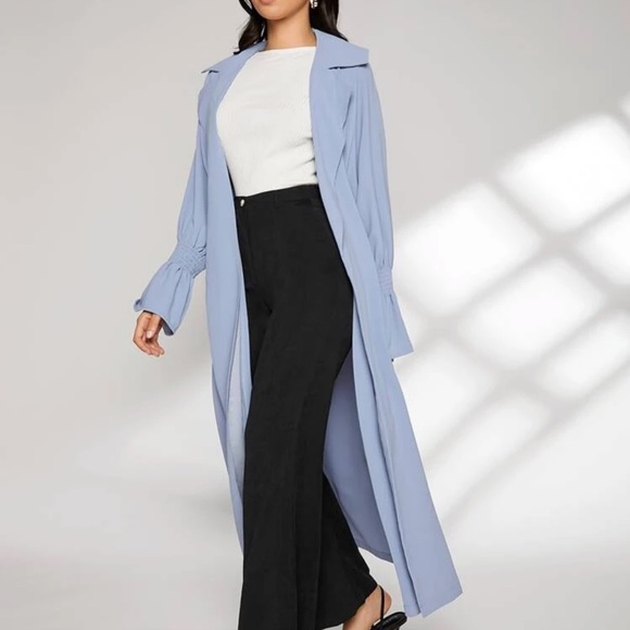 Pastel trench coat long belted jacket blue - Picture 3 of 3